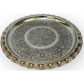 Resim Kalaylı İşlemeli Çirtikli Bakır Tepsi 24 Cm Gümüş 