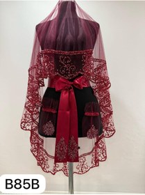 Resim GÜRLEK TEKSTİL Bordo Gelin Duvak Seti, Cam Boncuk Kına Gecesi Duvağı Seti 4 Parça 85 B Model 