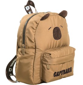 Resim capybara Orijinal Lisanslı Çocuk Okul /Anaokulu Çantası, 3D Figürlü, Su Geçirmez Kumaş, Ön Cepli 