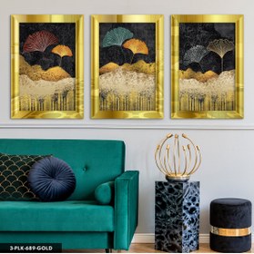 Resim Evinemoda Renkli Yapraklar 3 Parça Gold Pleksi Aynalı Tablo 