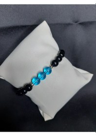 Resim Mryart Doğal Görünümlü Siyah & Mavi Cam Boncuklu El Yapımı Bileklik - Unisex Siyah - Mavi 