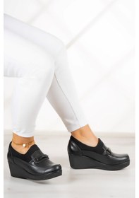 Resim Erkan Saçmacı Catherine Siyah Hakiki Deri Dolgu Topuklu Streç Günlük Ayakkabı Siyah 