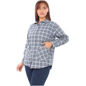 Resim Ekose Dokuma Cepli Büyük Beden Kadın Gömlek - Lacivert 