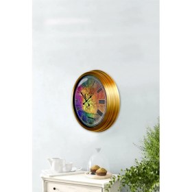 Resim Bahat Altın Varaklı Salon Ofis Duvar Saati Alüminyum Çerçeve 40 cm 