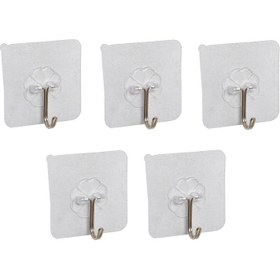 Resim Sevram Kendinden Yapışkanlı Şeffaf Askı Metal Kancalı Askılık 5 Adet 