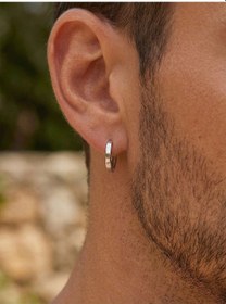 Resim 925 Ayar Gümüş Rodyum Kaplama Yuvarlak Erkek Halka Küpe - Tek 2x14mm 