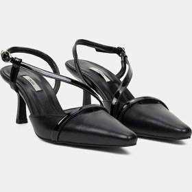 Resim Desa Kadın Siyah Slingback Sivri Burunlu Ince Topuklu Deri Stiletto 