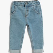 Resim Erkek Bebek Kot Pantolon Cepli Beli Lastikli Pamuklu - Boyfriend Jean 
