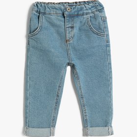 Resim Erkek Bebek Kot Pantolon Cepli Beli Lastikli Pamuklu - Boyfriend Jean 