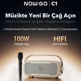 Resim NowGo C1 100W Taşınabilir RGB Bluetooth Hoparlör Mikrofonlu Karaoke Parti Speaker Yeşil 