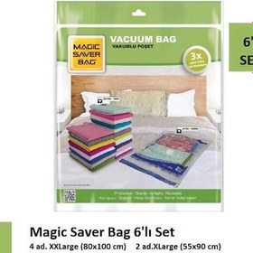 Resim Magic Saver Bag 6'lı Vakumlu Hurç Vakumlu Poşet Seti Yorgan Hurcu Şeffaf 