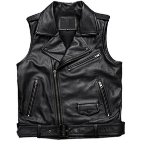 Resim Kuzu Derisi Motorcu Tarzı Biker Yelek Siyah Renk 