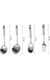 Resim 4 Parça Çelik Mutfak Servis Seti Kepçe Kevgir Spatula Kaşık Takımı Çeyiz Seti 