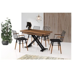 Resim Pasin Masa, Ahşap Kollu Tel Sandalye, Ceviz, 120x70 Ceviz 