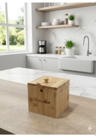 Resim Morponi Bmabu Kapaklı Ve Kaşıklı Şekerlik - Tuzluk - Baharatlık Veya Baharat Kabı 12 Cm 12 Cm Ahşap 