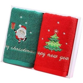 Resim Moveevo Noel Hediyelik Pamuk Havlu Seti - 2 Adet Yılbaşı Desenli Banyo Havlusu Kırmızı + Yeşil 