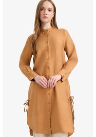 Resim DeFacto Regular Fit Basic Düz Yanları Bağcıklı Uzun Kollu Tesettür Gömlek Tunik F2182AX25SMBN563 