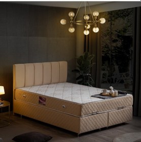 Resim Setaymobilya Baza, Tetra Bej Çift Kişilik Baza + Başlık + Deluxe Yatak 