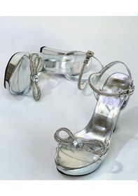 Resim BulutMod Kadın Şeffaf Fiyonk Taşlı Platforum Topuklu Ayakkabı Gümüş 