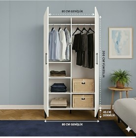 Resim Mukotoys Minimalist 2 Kapaklı Elbise Dolabı Mdf 200 X 80 X 45 