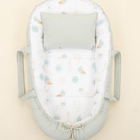 Resim Babynest ve Yastık - Çift Taraflı - Açık Yeşil Petek - Su Yeşili Güneş 