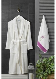 Resim 4 Parça Aile Bornoz Seti Kadın Erkek Havlulu Bornoz Takımı Beyaz Set Renkli 