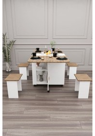 Resim Bozova Oval Yemek Masası Katlanabilir Yemek Masası Ceviz 