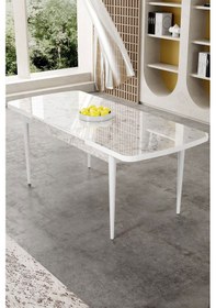 Resim Canisa Gale Serisi 80x132 Açılabilir Lak Panel Beyaz Mermer Desen Mutfak Masa Takımı 4 Gri Sandalye Masa Beyaz Mermer Desen Sandalyeler Gri 