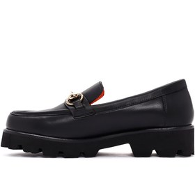 Resim Derimod Flex Kadın Siyah Kalın Tabanlı Deri Ayakkabı, Maskülen Loafer 26PFD405018 