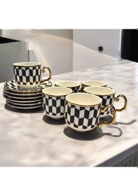 Resim Sudedi Home Siyah Beyaz Geometrik Desenli 6 Lı Türk Kahvesi Fincan Takımı renkli 