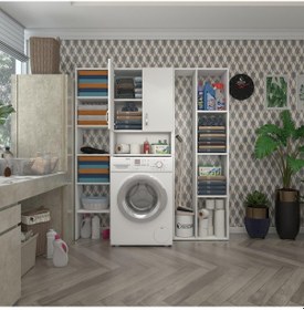 Resim Kenzlife Çamaşır Makinesi Dolabı Sinemmegamdf Byz 180 156 30 % 100 Mdf Full Mdf Banyo Kapaklı Arkalıklı Raflı Çok Renkli 