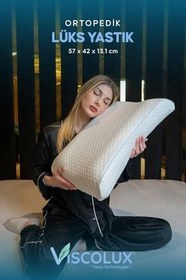 Resim Bombeli Lüx Boyun Destekli Ortopedik Yastık; Anti-aging Visco Yastık Mavi 57x42x13/11, Mavi 