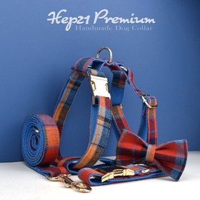 Resim Dog Collar Named Blue Plaid Velvet Collar 238246 - 4pcs set / XL 