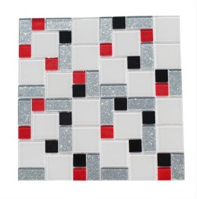Resim Mutfak Tezgah Arası Kristal Cam Mozaik Kırmızı. Siyah Beyaz 