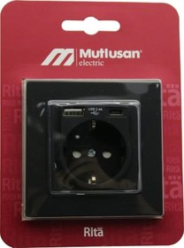 Resim Mutlusan Rita-2220 629 0284 Blisterli - Kartlı Siyah - Usb + Type-c &amp Apos Li Topraklı Priz Çerç 
