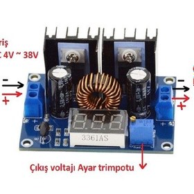 Resim Robotiko-Xl4016 Voltmetreli Ayarlanabilir Voltaj Düşürücü Regülatör 8A 