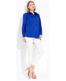 Resim Desen Triko Kadın Cepli Saten Gömlek 23853 Saks 