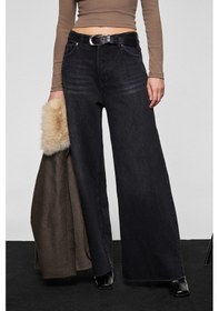 Resim Grimelange Pıedra Kadın %100 Pamuk Geniş Paça Paçası Dikişsiz Bitişli Denim Siyah Jeans Siyah 
