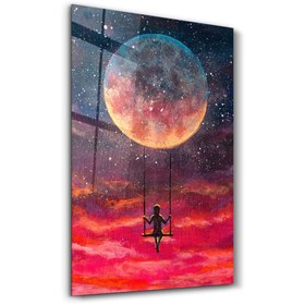 Resim Ayın Altında Sallanan Kız | Cam Duvar Tablosu - S (40x25) 