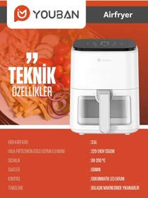 Resim Youban Çok Fonksiyonlu Buharlı Temizlik Makinesi KF2707 -PRO + 3,5 Litre AirFryer Fritöz Beyaz 