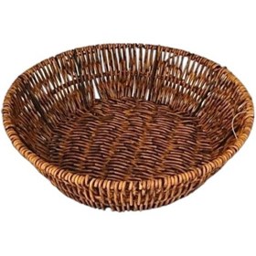 Resim Hasır Rattan Ekmeklik Ekmek Sepeti Yuvarlak Çap 24cm Kahverengi 