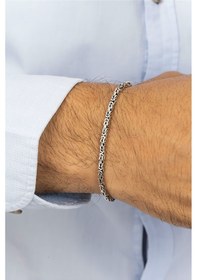 Resim Kare Kral Zincir Gümüş Erkek Bileklik -8408 Gümüş 