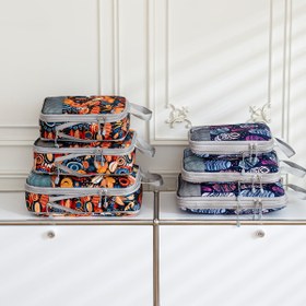 Resim 4'lü Şık Baskılı Seyahat Düzenleyici Set - Tuvalet Malzemeleri, Makyaj, Giysi, Ayakkabılar için Sıkıştırma Paketleme Küpleri | Dayanıklı Polyester, Elde Yıkanabilir, Canlı Baskı Desenleri, Tuvalet Seyahat Çantası 