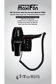 Resim Johnson MaxiFön 220v ve Usb Şarj Çıkışlı Otel Tipi Saç Kurutma Makinesi 1600W 