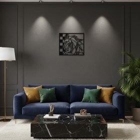 Resim Sezart Satranç Atı ve Desenleri Metal Duvar Tablosu Siyah 41 x 36,5 