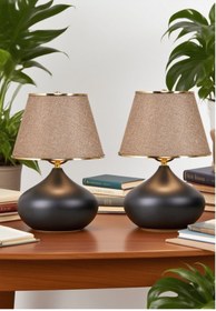 Resim 571 Store 2 ADET ELİPS MASA ABAJUR METAL GÖVDE KUMAŞ BAŞLIK AYDINLATMA 