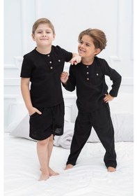 Resim For You Kids 4 Lü Organik Yakası Düğmeli Siyah Pijama Takımı 