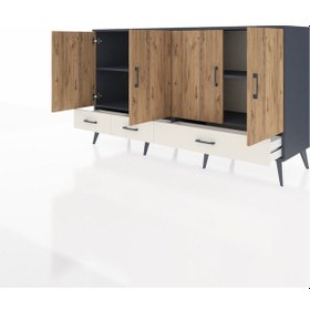 Resim Hyperion Konsol 6 Raflı 3 Çekmeceli 4 Kapaklı 176x44x99 Antrasit- Antrasit-çam/aytaşı 