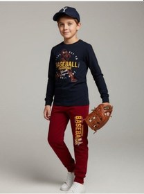 Resim Zekids Erkek Çocuk Pamuklu Baseball Baskılı Pijama Takımı-16818 Siyah 