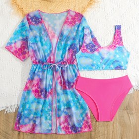 Resim Yeni Yazlık File Baskılı Bikini Üç Parçalı Set Yüzme ve Tatil için Uygun 